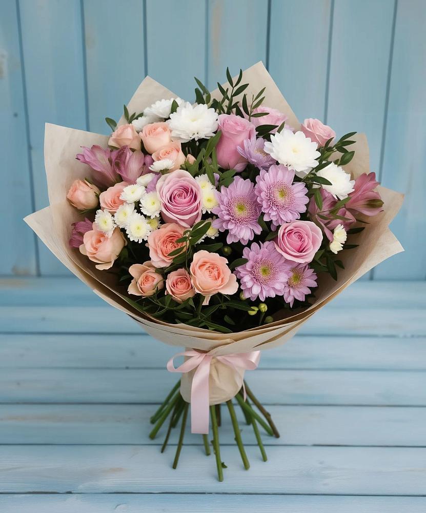 Букет цветов из: Хризантемы, Розы и Альстромерии в Ивангороде
