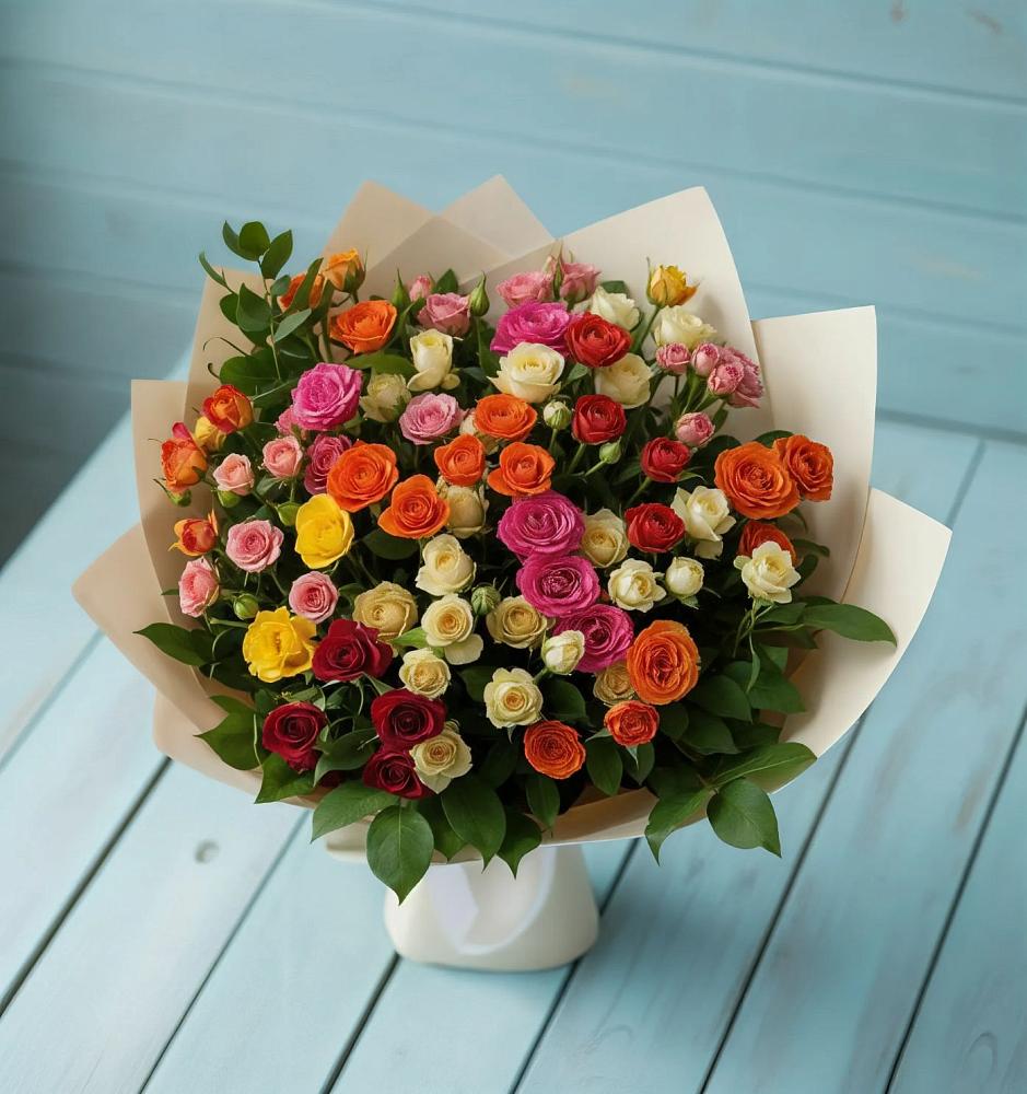 Букет Микс из разноцветных кустовых роз в Ивангороде