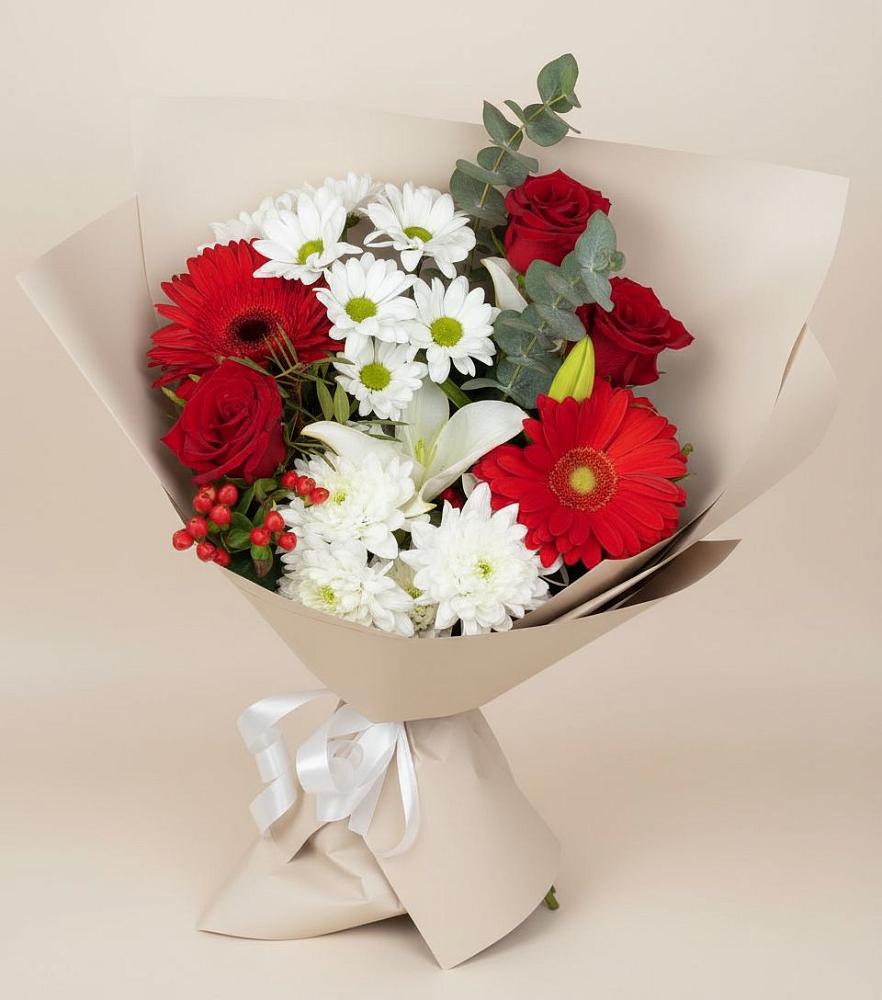 Букет цветов из: Розы, Хризантемы, Герберы и Лилии в Ивангороде