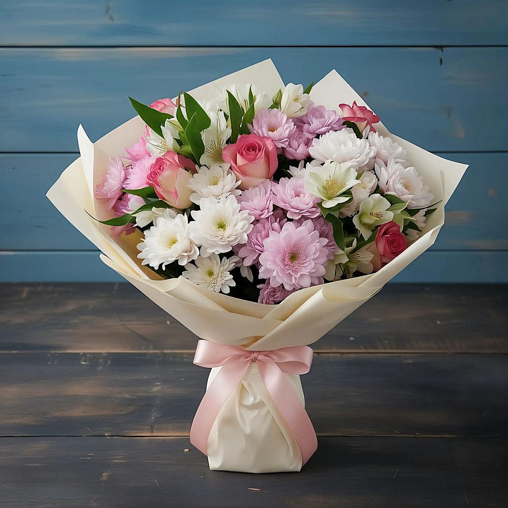 Букет цветов из: Хризантемы, Альстромерии и Розы в Ивангороде